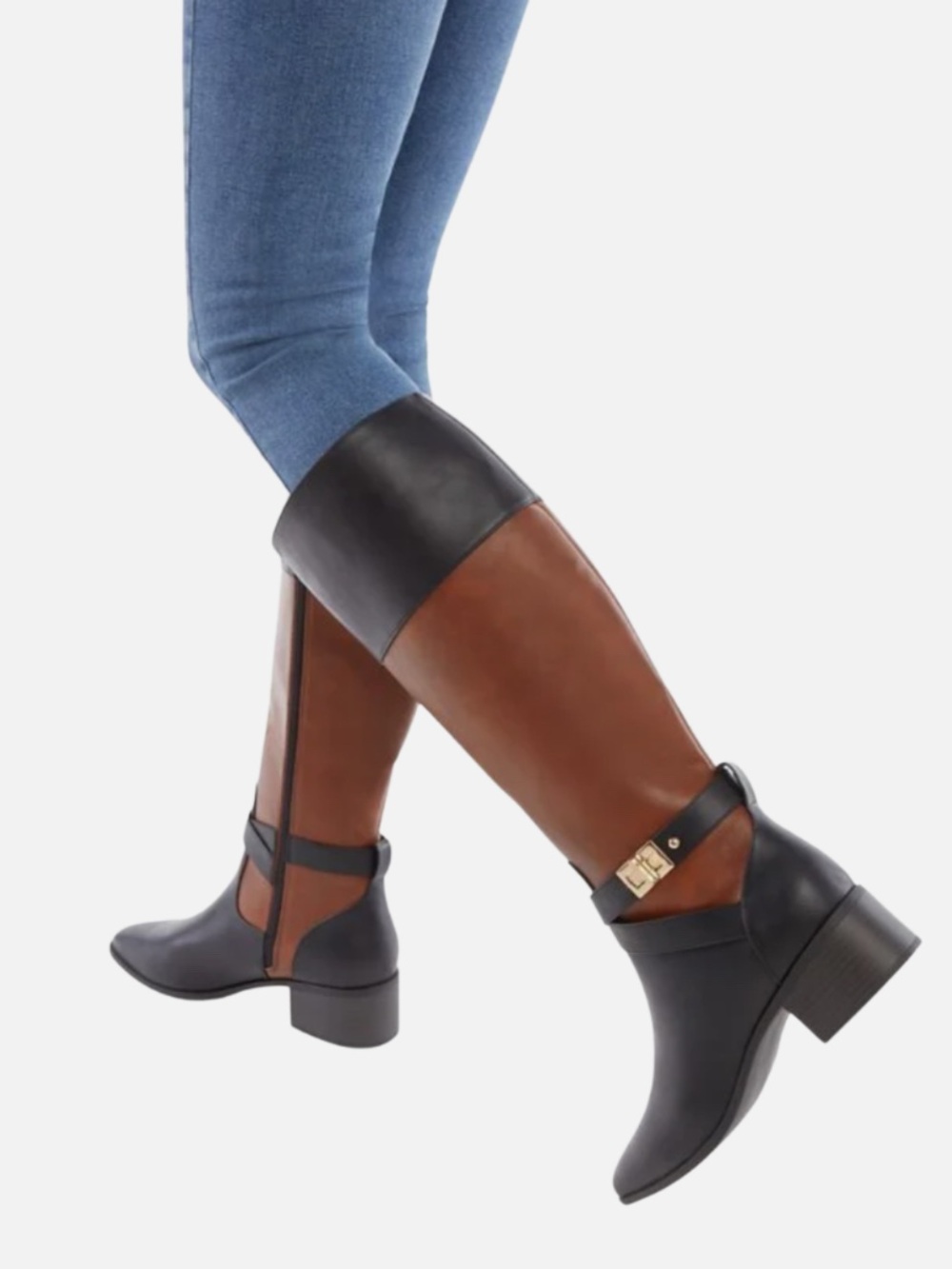 Just Fab Black and Tan Winnie Block Heel Boots | Women | Size 6.5 NWOB